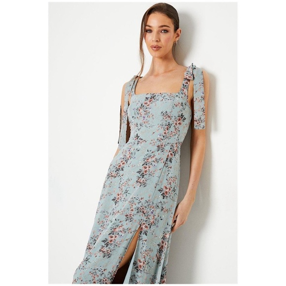 VOWD Bridesmaids Maxi Dress Women's Size 0 Green Wildflower Print Bow Shoulder - Picture 8 of 10